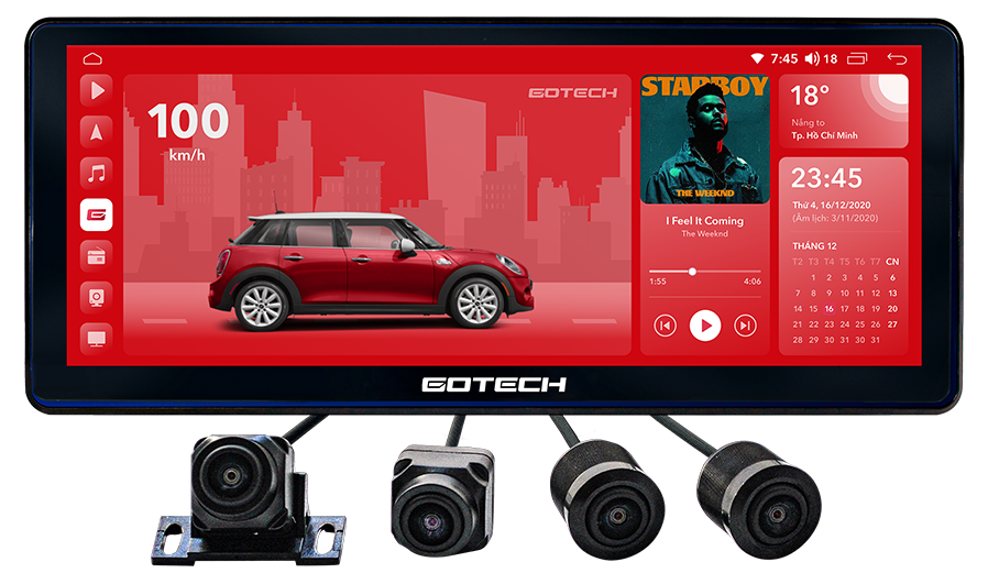 Màn hình Gotech GT12.3i 360 với kích thước 12.3 inch và độ phân giải 1920x720 mang đến không gian hiển thị rộng lớn và hình ảnh sắc nét.