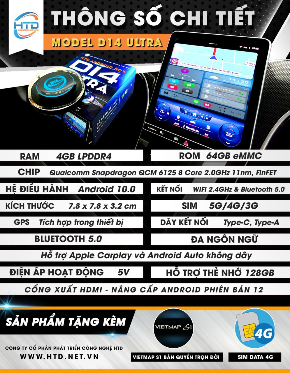 Cấu hình android box cho ô tô D14 Ultra