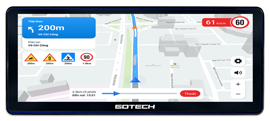 GOTECH GT12.3i vượt trội với tính năng tìm đường thông minh, hiển thị cảnh báo và chi tiết biển báo giao thông, tạo điều kiện thuận lợi và an toàn cho hành trình của bạn.