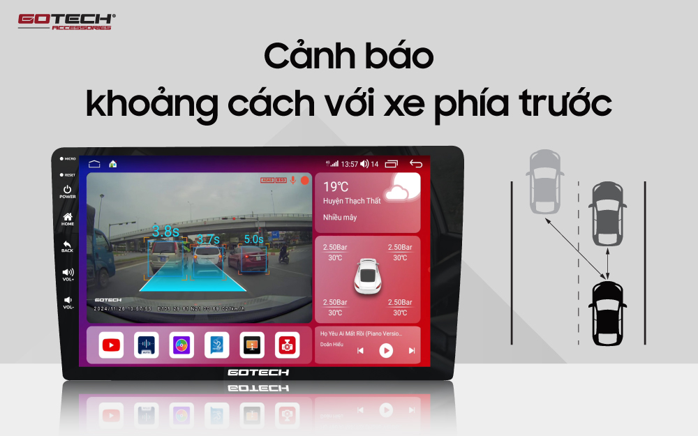 Gotech GTS4 cảnh báo khoảng cách với xe phía trước