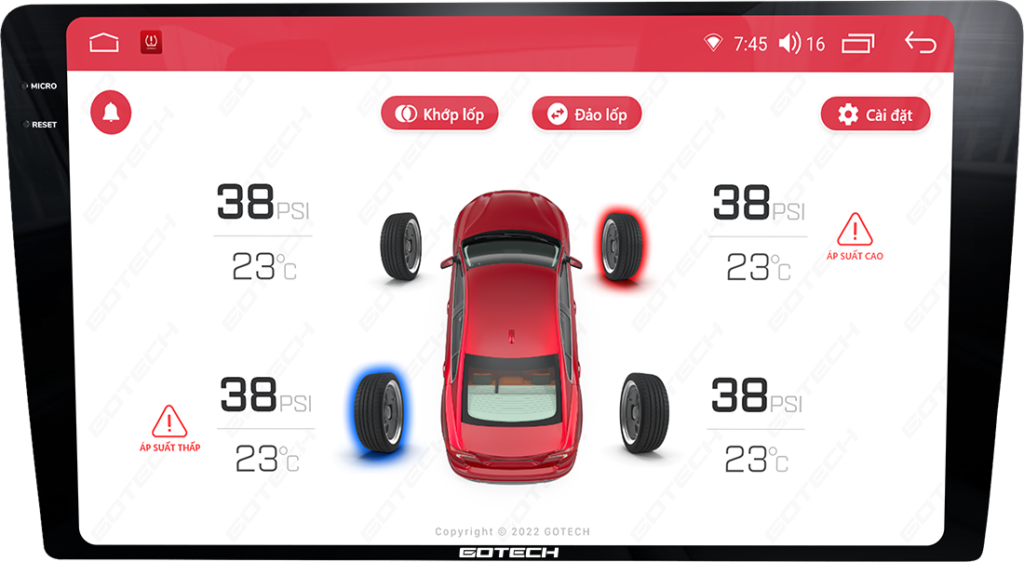 Màn hình Gotech GT2K tích hợp cảm biến áp suất lốp