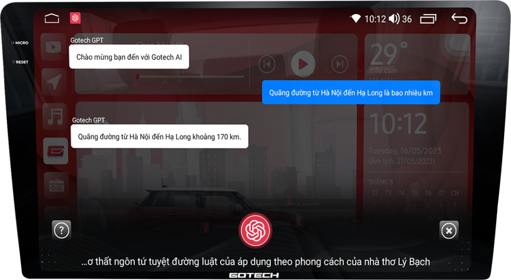 Màn hình Gotech GT2K ra lệnh giọng nói thông minh