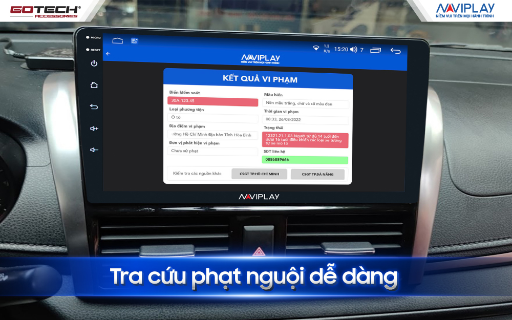 Màn hình ô tô thông minh NVP4 tra cứu phạt nguội