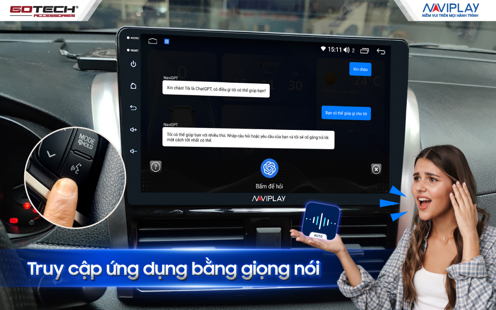 Màn hình ô tô thông minh NVP4 ra lệnh giọng nói